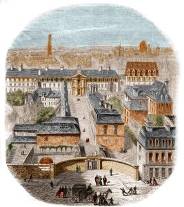 Veduta della fabbrica di arazzi dei Gobelins a Parigi, con il convento dei Cappuccini, l