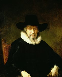 Ritratto di un gentiluomo con gorgiera e abiti scuri con cappello a tesa larga da Ferdinand Bol