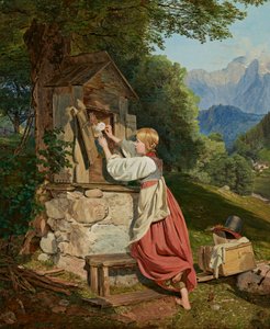 Una ragazza adorna la Madonna con una rosa