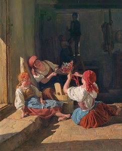 Bambini che decorano il cappello di un coscritto da Ferdinand Georg Waldmuller