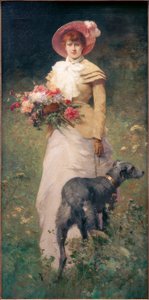 Donna con cane da Ferdinand Heilbuth