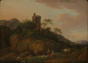 Rovine di castello con pastori e gregge da Ferdinand Kobell