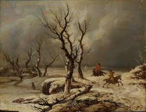 Paesaggio invernale con due cavalieri