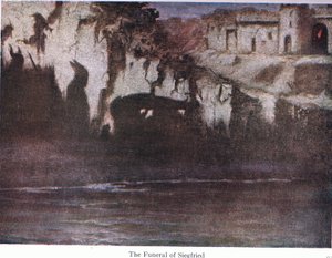 Il funerale di Sigfrido, illustrazione da The Stories of Wagners Operas da Ferdinand Lecke