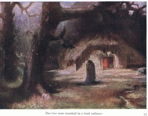 I due si riunirono in un tenero abbraccio, illustrazione da Le storie delle opere di Wagner pub. da George Harrap & Co Ltd 1932