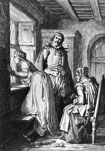 Klaerchen in attesa di Egmont, illustrazione per Egmont, tragedia di Johann Wolfgang von Goethe, xilografia dopo disegno di Ferdinand Rothbart