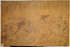 Scena di battaglia (disegno su carta salmone di Eugene Delacroix, XIX secolo, Museo del Louvre, Parigi) da Ferdinand Victor Eugene Delacroix