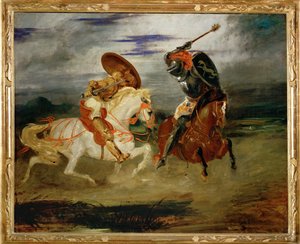 Combat de chevaliers dans la campagne - Un combattimento tra cavalieri ... da Ferdinand Victor Eugene Delacroix