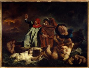 Dante e Virgilio o la barca di Dante. Illustrazione per il canto VIII della Divina Commedia di Dante Alighieri. Dipinto di Eugene Delacroix da Ferdinand Victor Eugene Delacroix
