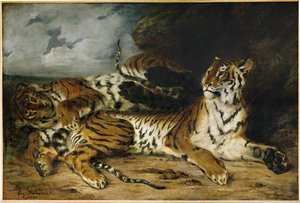 Giovane tigre che gioca con la madre ... da Ferdinand Victor Eugene Delacroix