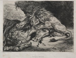 Leone che divora un cavallo da Ferdinand Victor Eugene Delacroix