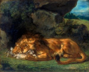 Leone che divora un coniglio, XIX secolo