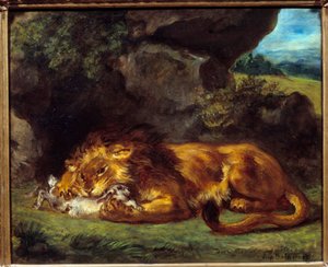 Leone che batte un coniglio da Ferdinand Victor Eugene Delacroix