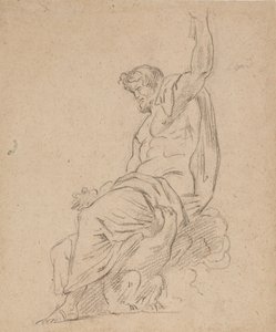 Figura seduta di un uomo, possibilmente Giove, su un