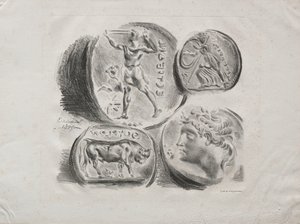 Foglio di quattro medaglie antiche, 1825