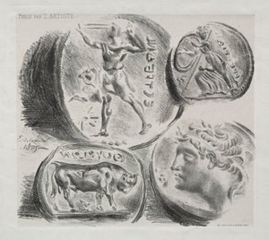 Foglio con quattro medaglie antiche, 1825