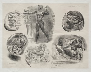 Foglio con sei medaglie antiche, 1825 da Ferdinand Victor Eugene Delacroix