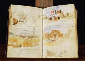 Schizzi di arabi, paesaggi del Marocco, folle arabe, Porta di Meknes e appunti scritti a mano ... da Ferdinand Victor Eugene Delacroix