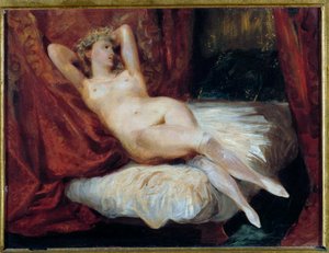 Studio di donna nuda sdraiata su un divano detta la donna con le calze bianche