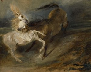 Due Cavalli che Combattono in un Paesaggio Tempestoso, c.1828