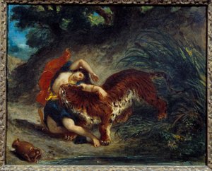 Giovane donna rapita da una tigre o indiano morso da una tigre. Dipinto di Eugene Delacroix