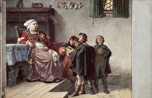 Martin Lutero canta a Frau Cotta quando era studente a Eisenach, Germania, 1499 da Ferdinand Wilhelm Pauwels