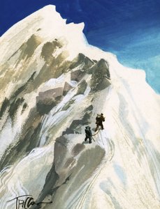 Hillary e Tensing si fanno strada un passo alla volta lungo un crinale