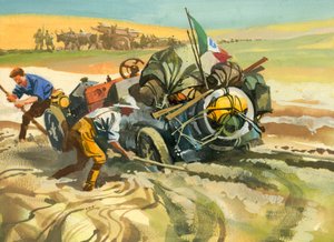 Gara automobilistica delle diecimila miglia (gouache su carta)