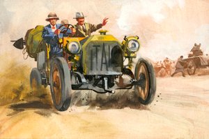 Gara automobilistica delle diecimila miglia (gouache su carta)