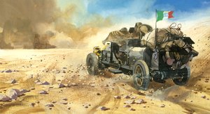 Gara automobilistica delle diecimila miglia (gouache su carta)
