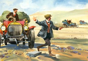 Gara automobilistica delle diecimila miglia (gouache su carta)
