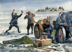 Gara automobilistica delle diecimila miglia (gouache su carta)