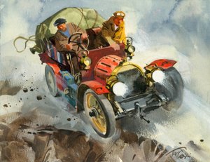 Gara automobilistica delle diecimila miglia (gouache su carta)