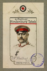 Ritratto di Hindenbourg su una confezione di tabacco da Fernand Barbier