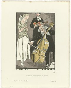 Gazette du Bon Ton, 1920 - No. 9, Pl. 66: O Maitre el Relicario / Abito da cena ornato di nastro da Fernand Siméon