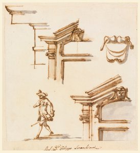 Disegno, dettagli architettonici e studio di figure, 1760-75 da Filippo Marchionni