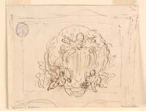 Disegno, Tavola con lo stemma di Papa Benedetto XIV e conchiglia come sfondo, 1740-58 da Filippo Marchionni
