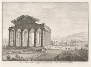 Veduta del tempio esastilo perittero dalla parte di mezzo giorno, da Antichità di Pesto da Filippo Morghen