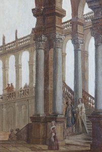 Dipinto architettonico, olio su legno, persiane delle finestre del salone, appartamento della Regina, Residenza di caccia, di Filippo Juvarra (1678-1736), Stupinigi, Piemonte, Italia