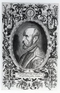 Abraham Ortelius, frontespizio del suo Theatrum Orbis Terrarum, 1579 da Flemish School