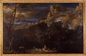 Dipinto fiammingo di un paesaggio attribuito a Van Bloemen da Flemish School