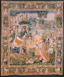 Arazzo fiammingo. Alessandro riceve una corona. Atelier di Oudenaarde. 384x316cm. XVII secolo. da Flemish School