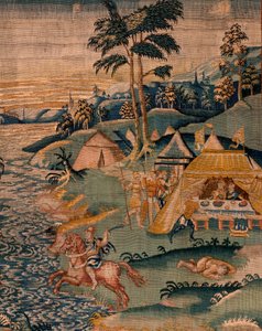 Arazzo fiammingo. Campo militare vicino al fiume Granikos. Atelier di Oudenaarde. 377x393cm. Inv 83104-9 /00011. XVII secolo.