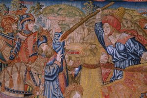 Arazzo fiammingo. Serie Moralità: La virtù degli onori. Ca 1520. (dettaglio)
