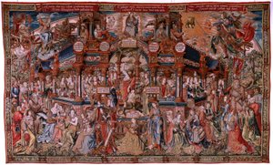 Arazzo fiammingo. Serie Gli onori. Virtù. Ottavo arazzo della serie. Modello Cartonisti del circolo di Bernard van Orley e Jan Gossaert (Mabuse). Manifattura Pieter van Aelst, Bruxelles. Ca 1550. da Flemish School