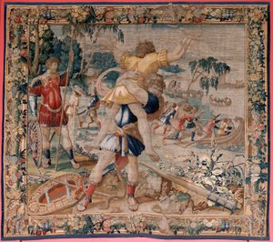 Arazzo fiammingo. Serie Le Fatiche di Ercole. Ercole e Anteo. Quarto arazzo della serie esistente. Modello Sconosciuto. Manifattura Willem Dermoyen, Bruxelles. Ca 1528. Seta e lana. 362 x 403 cm. Palazzo Reale da Flemish School