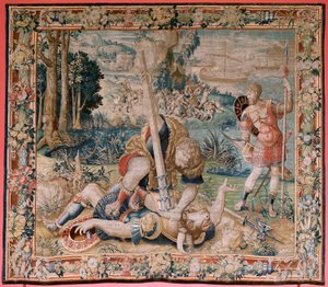 Arazzo fiammingo. Serie Le Fatiche di Ercole. Ercole combatte il Minotauro. Secondo arazzo della serie esistente. Modello Sconosciuto. Manifattura Willem Dermoyen, Bruxelles. Ca 1528. da Flemish School