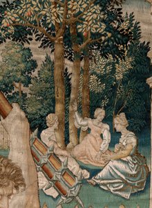 Serie Le Fatiche di Ercole. Ercole nel Giardino delle Esperidi. Quinto arazzo della serie esistente. Modello sconosciuto. Manifattura Willem Dermoyen, Bruxelles. Ca 1528.