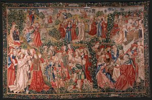 Serie La parabola dei lavoratori nella vigna. La chiamata dei lavoratori. Primo arazzo della serie. Manifattura Bruxelles, laboratori di Pieter van Aelst (?). Ca 1500.