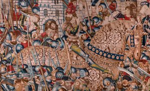 Arazzo fiammingo. Serie La Guerra di Troia. La Distruzione di Troia. Undicesimo arazzo della serie. Modello Maestro di Coëtivy (Henry o Conrard de Vulcop). Manifattura laboratori di Tournai. Ca 1470